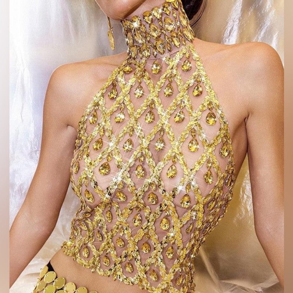 Gold Embellished Halter Top
